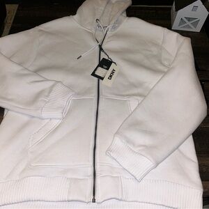 DKNY Sherpa Lined Full Zip Hoodie Men Size  Large White NWT